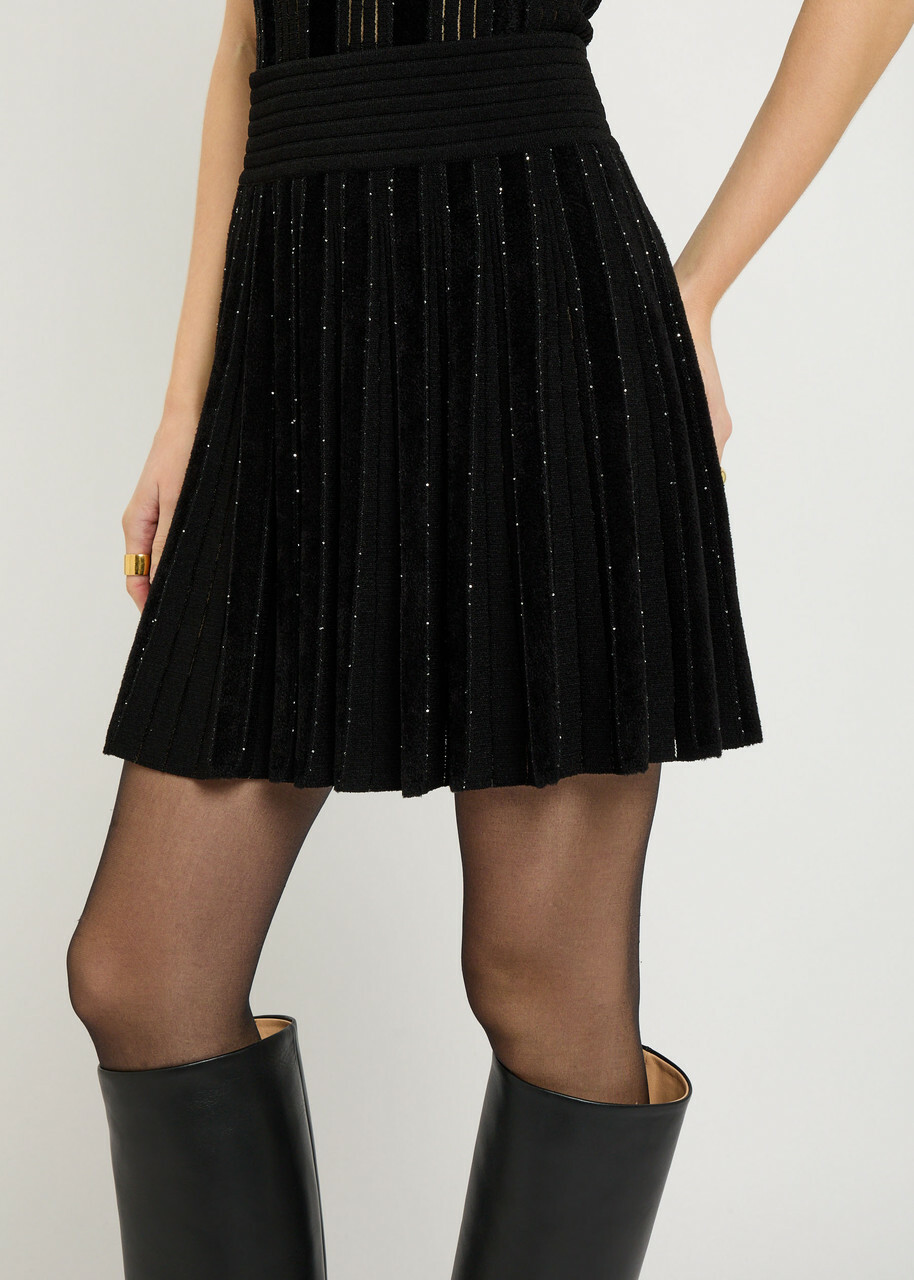 Balmain Sequin-embellished Stretch-knit Mini Skirt Black And Silver