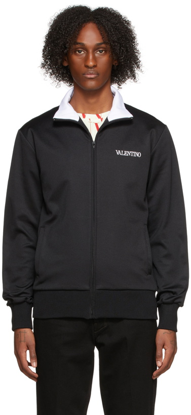 Photo: Valentino Black Embroidered Logo Zip-Up Sweatshirt
