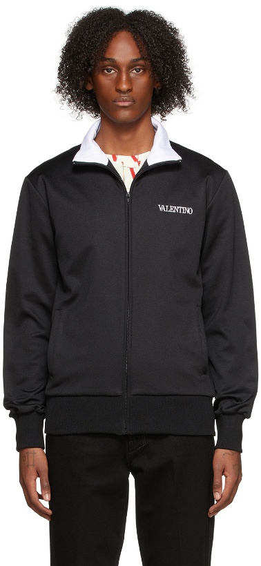 Photo: Valentino Black Embroidered Logo Zip-Up Sweatshirt