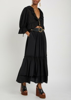 Chloe Ruffled Tiered Silk-chiffon Midi Skirt Black