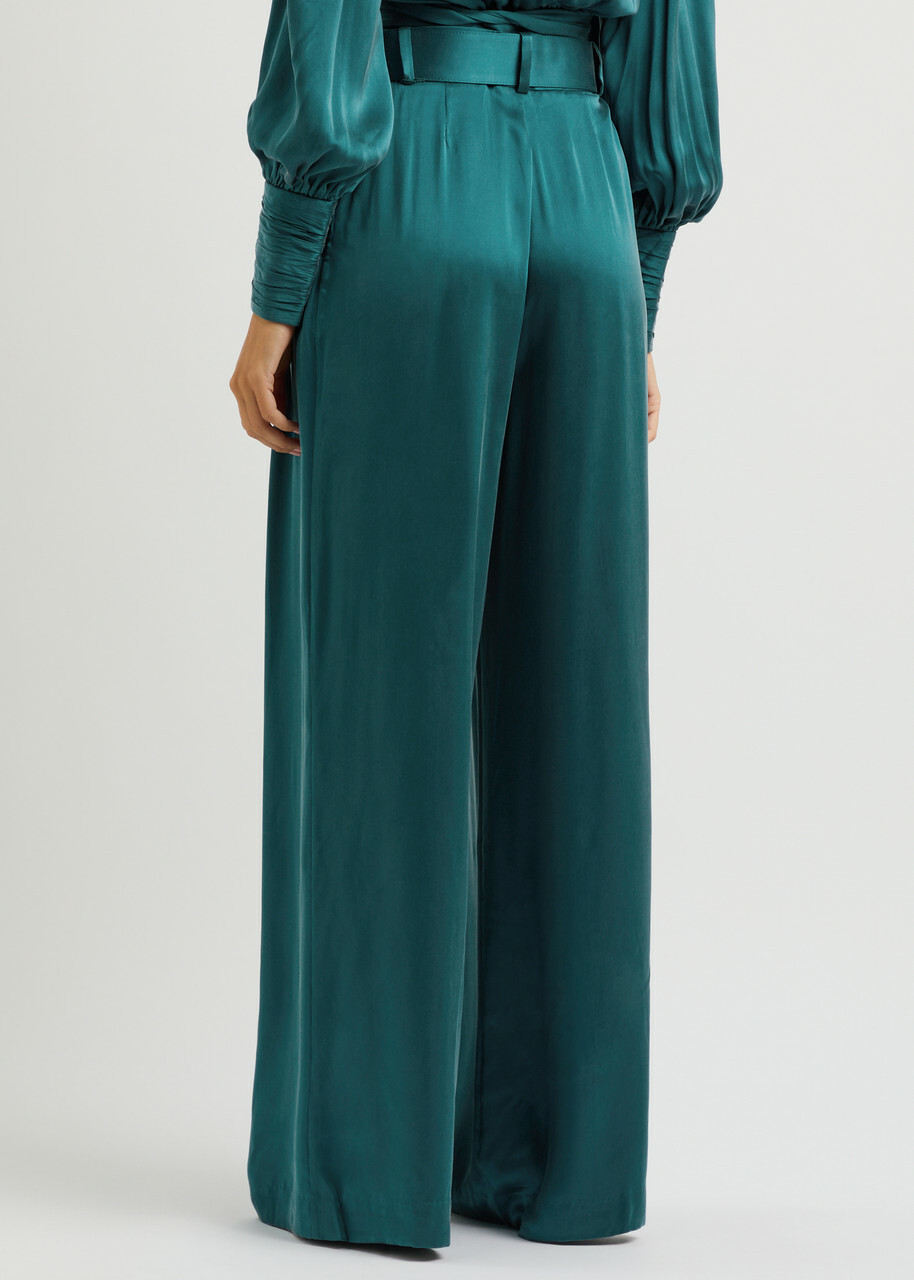 Zimmermann Tuck Silk-satin Trousers Teal Zimmermann