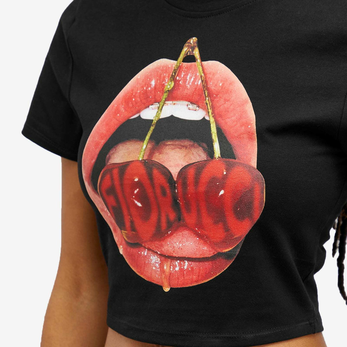 Fiorucci Women's Mouth Print Cropped T-Shirt in Black