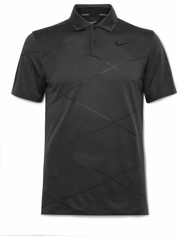 Photo: Nike Golf - Vapor Logo-Appliquéd Checked Dri-FIT Golf Polo Shirt - Gray