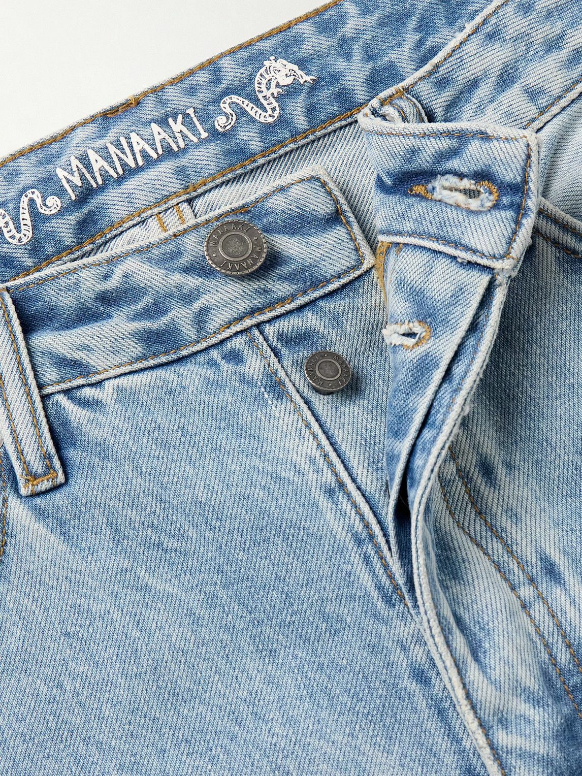 MANAAKI - Tama Slim-Fit Straight-Leg Distressed Denim Shorts - Blue