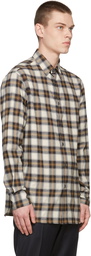 Brioni Off-White & Tan Check Regular Shirt