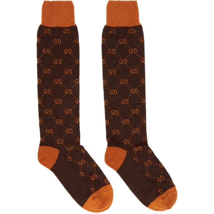 Photo: Gucci Brown and Orange Alpaca GG Supreme Socks