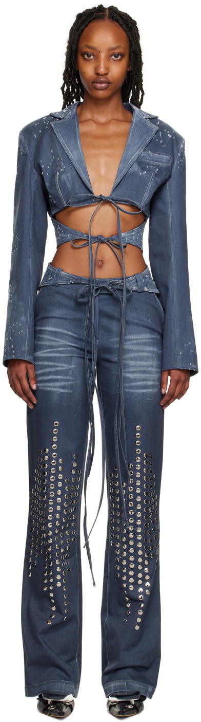 Lado Bokuchava Indigo Distressed Shibari Blazer