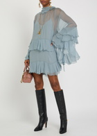 Chloe Ruffled Tiered Silk-chiffon Mini Dress Light Grey