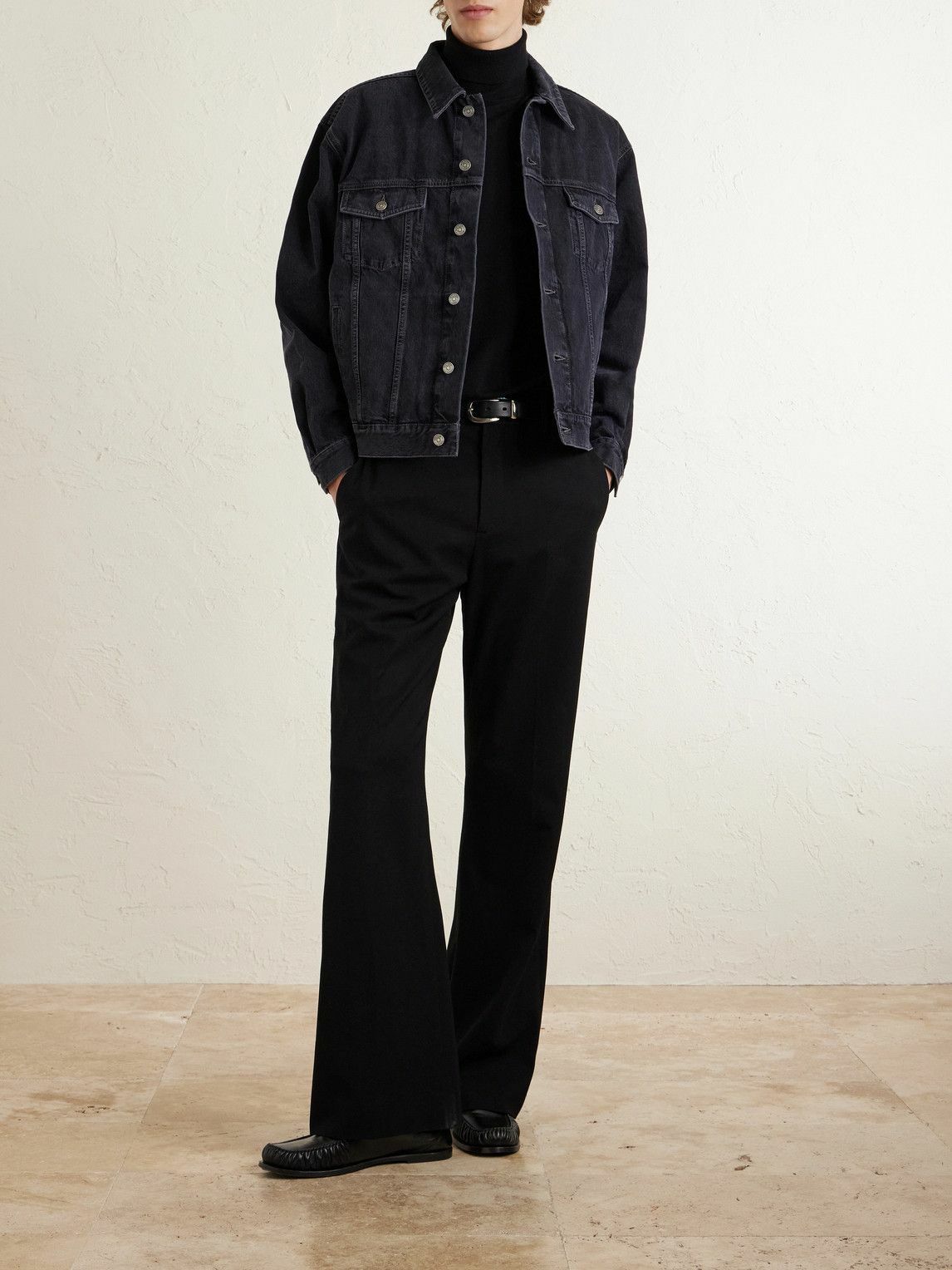 SAINT LAURENT - Leather-Trimmed Denim Trucker Jacket - Black