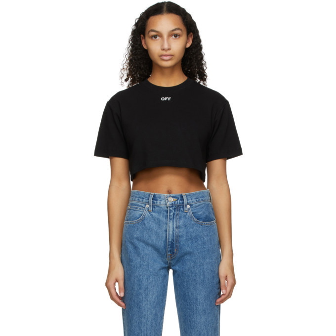 Off-White Black Rib Logo-Print Cropped T-Shirt Off-White