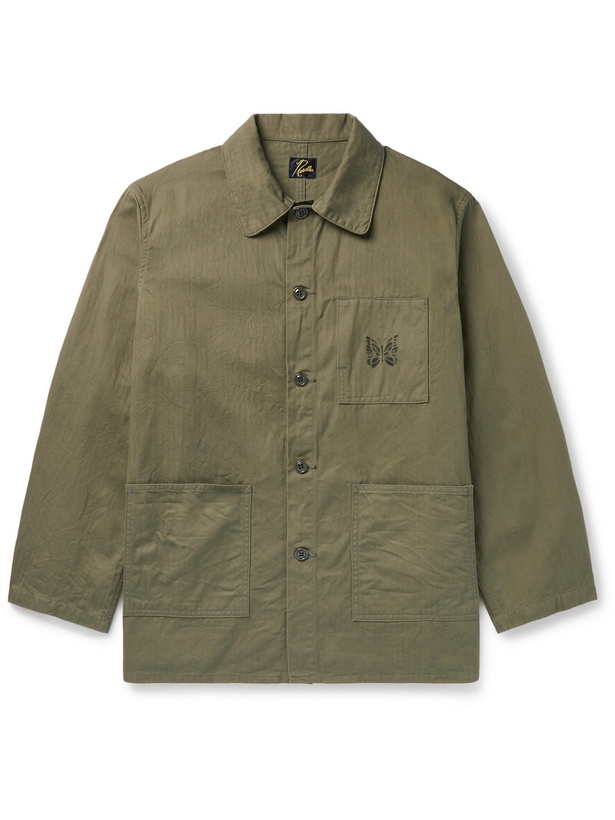 Photo: NEEDLES - Logo-Print Herringbone Cotton Chore Jacket - Green