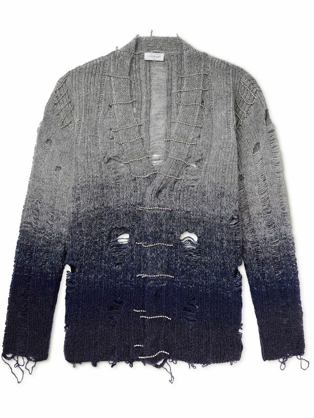 Photo: Off-White - Punk Pearl Bead-Embellished Distressed Dégradé Mohair-Blend Cardigan - Gray