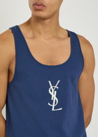 Saint Laurent Logo-embroidered Cotton Vest Blue