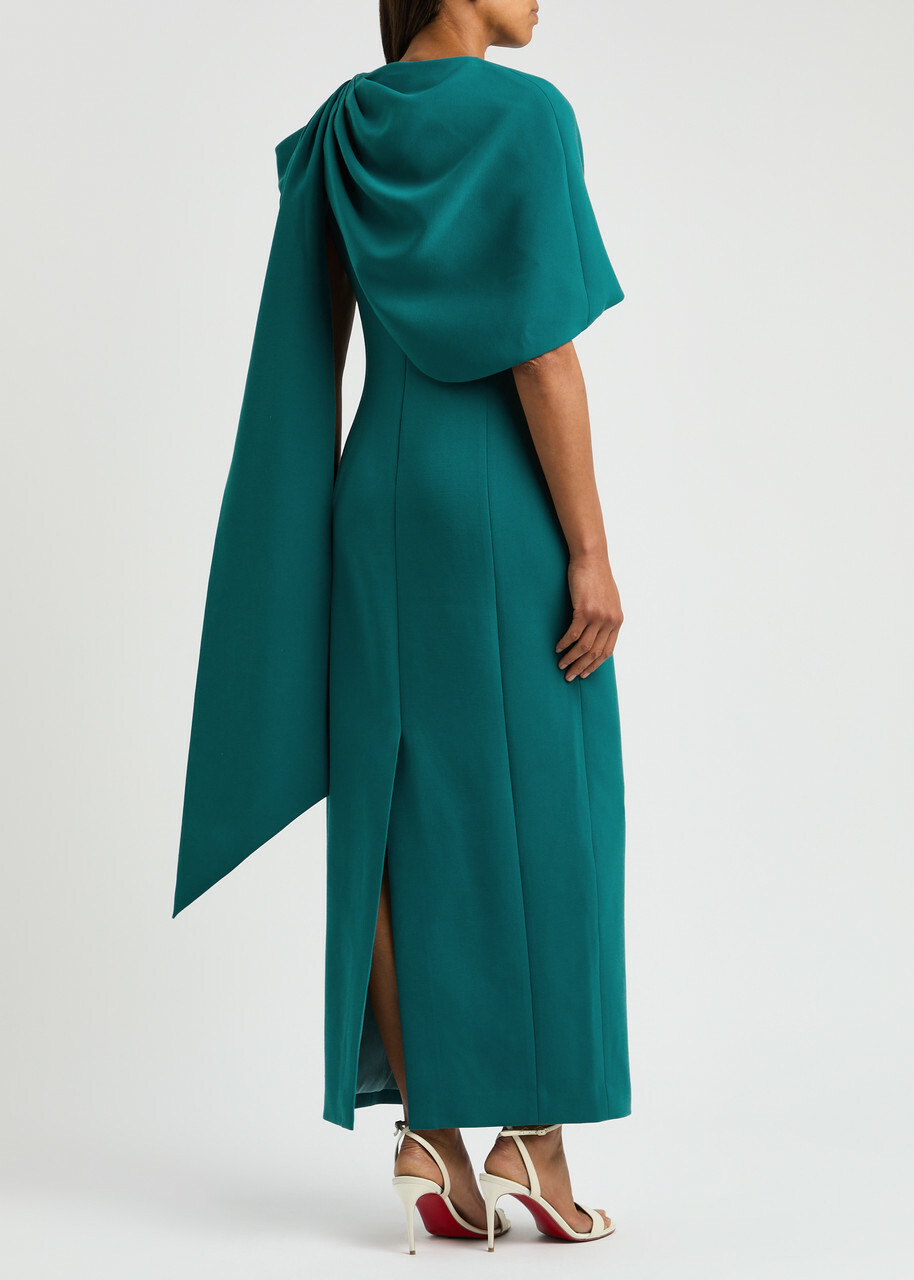 Huishan Zhang Isolde Cape-effect Embellished Gown Teal