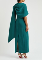 Huishan Zhang Isolde Cape-effect Embellished Gown Teal