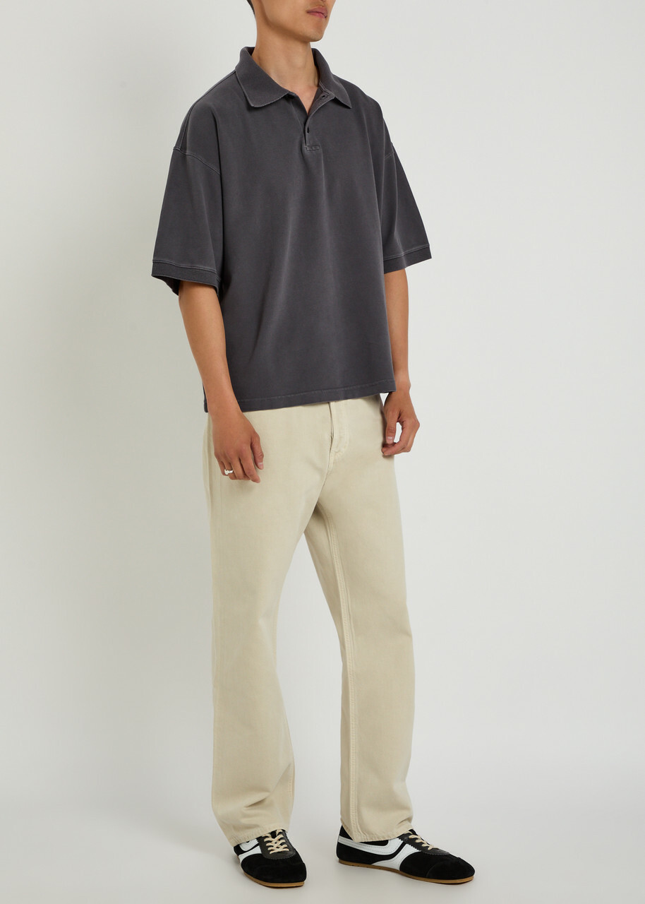 Agolde Curren Piqué Cotton Polo Shirt Charcoal