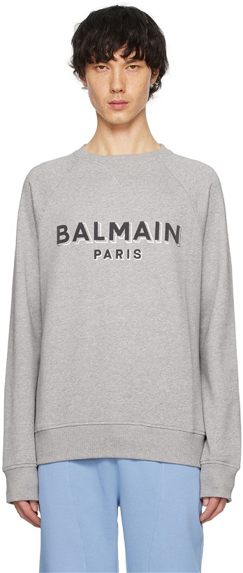Photo: Balmain Gray Metallic Flocked Sweatshirt