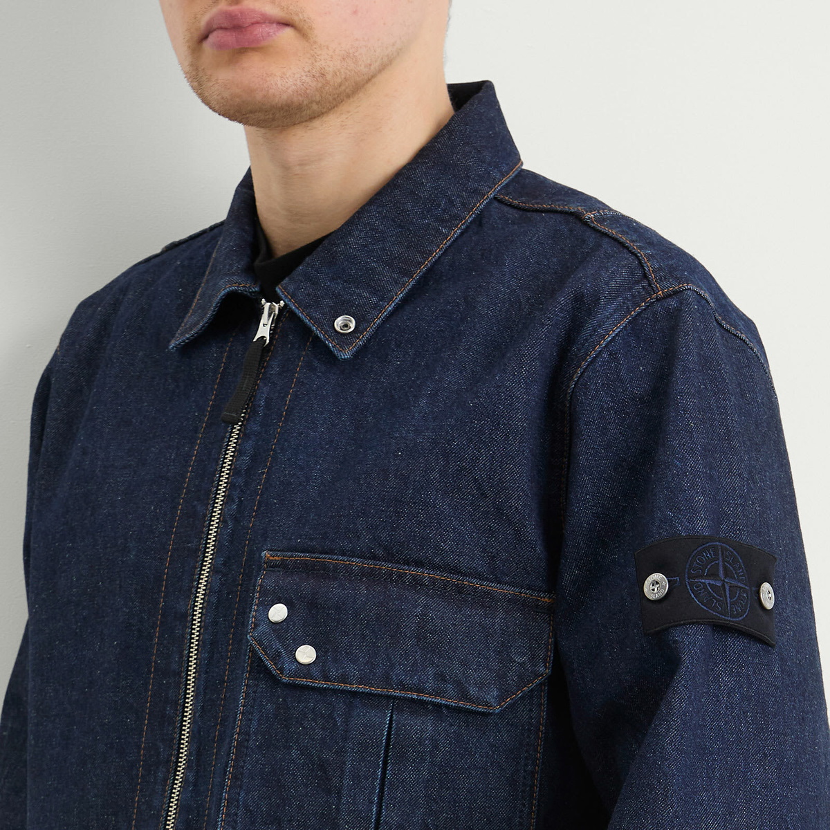 Stone Island Men's Denim Research Indigo Denim Zip Shirt Jacket in