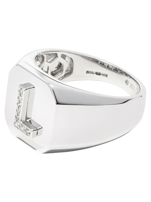 Photo: SHAY 18K White Gold L Initial Diamond Signet Ring