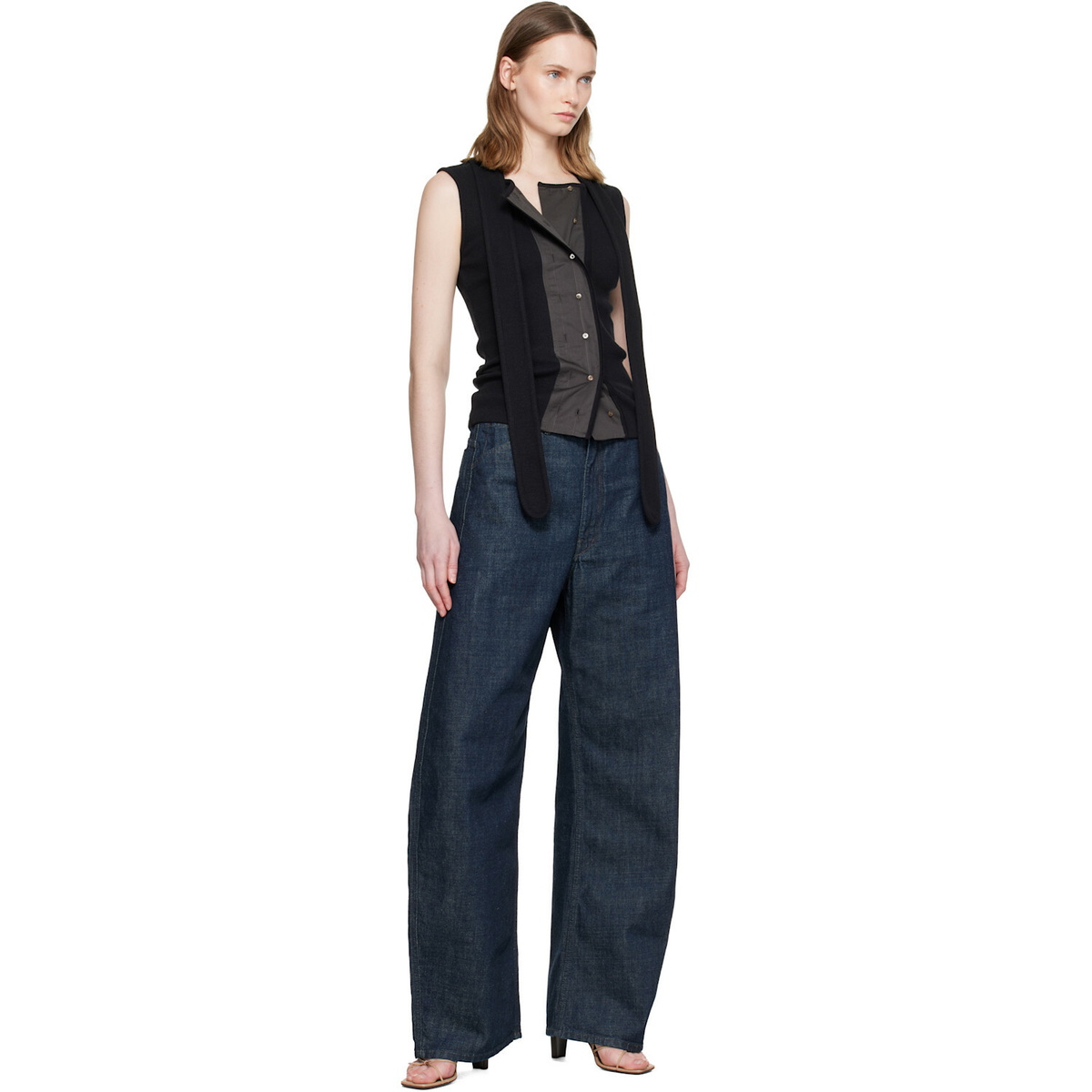 LEMAIRE Black Asymmetrical Fitted Tank Top