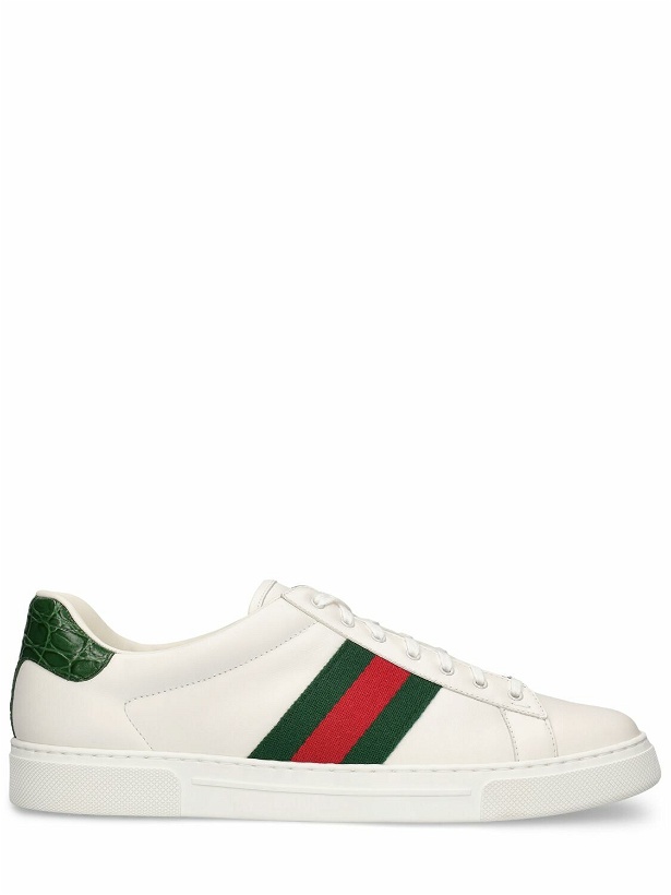 Photo: GUCCI - 30mm Ace Web Detail Leather Sneakers