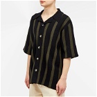 Nanushka Men's Ziko Terry Stripe Vacation Shirt in Dark Khaki/Black