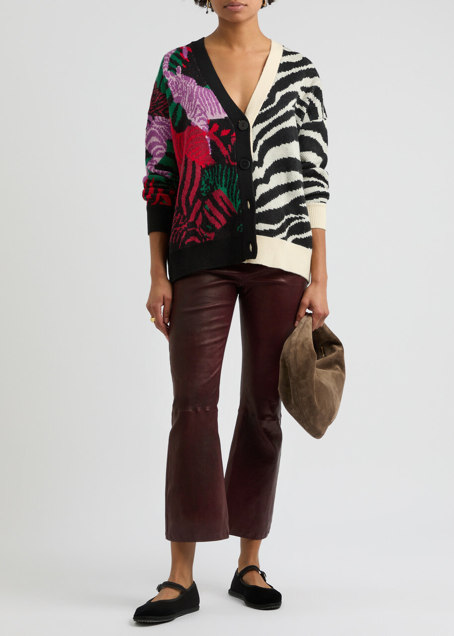 Farm Rio Zebra-intarsia Knitted Cardigan Black And White