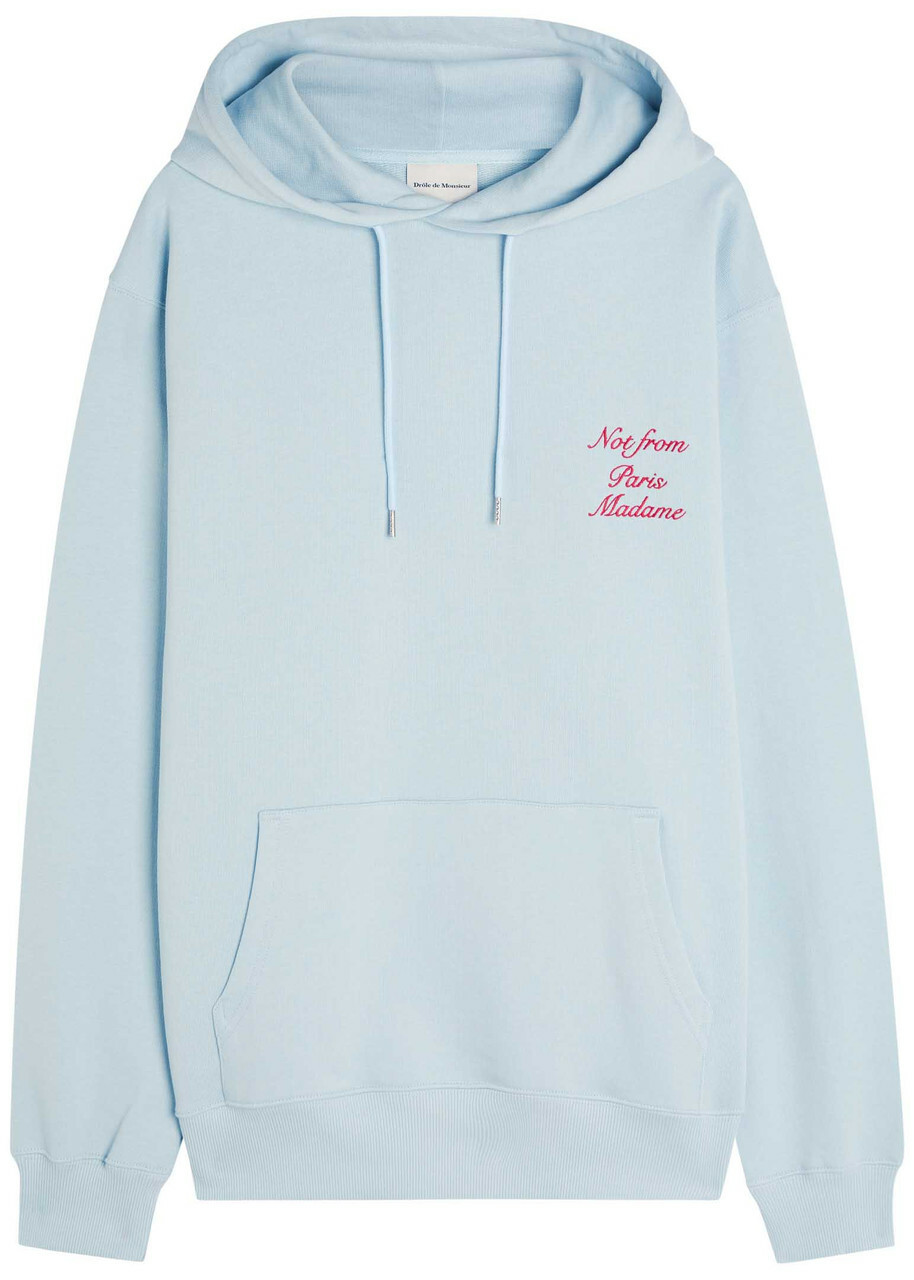 DRÔLE DE Monsieur Le Hoodie Embroidered Hooded Cotton Sweatshirt Light Blue