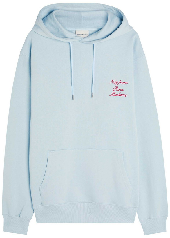 Photo: DRÔLE DE Monsieur Le Hoodie Embroidered Hooded Cotton Sweatshirt Light Blue
