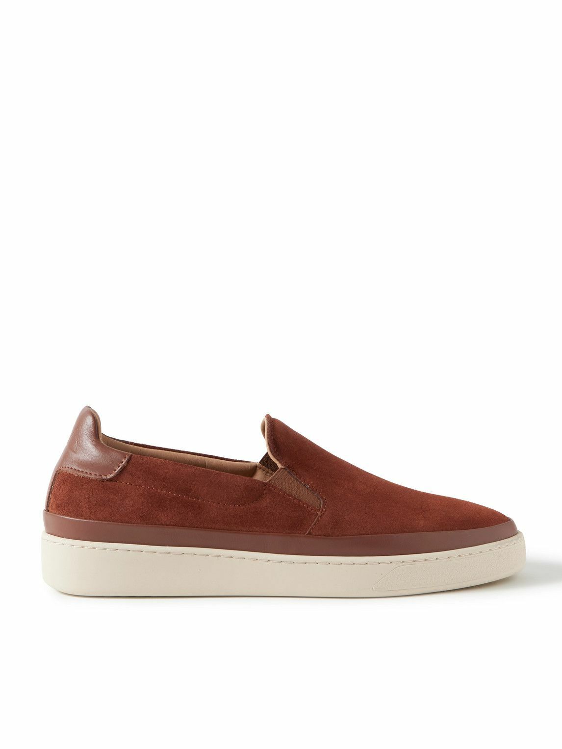 Mulo - Leather-Trimmed Suede Slip-On Sneakers - Brown