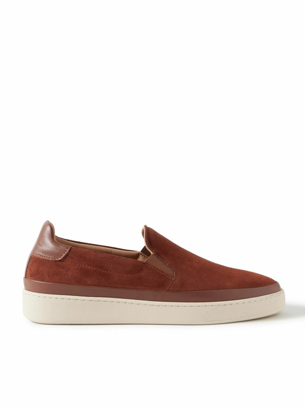 Photo: Mulo - Leather-Trimmed Suede Slip-On Sneakers - Brown
