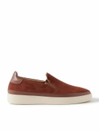 Mulo - Leather-Trimmed Suede Slip-On Sneakers - Brown