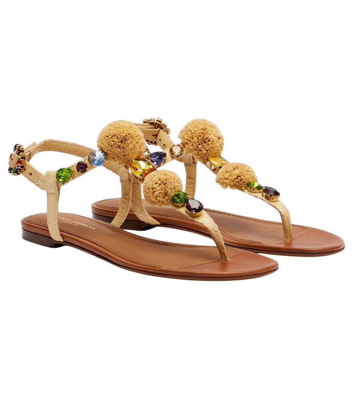 Photo: Dolce&Gabbana Embellished raffia-effect thong sandals