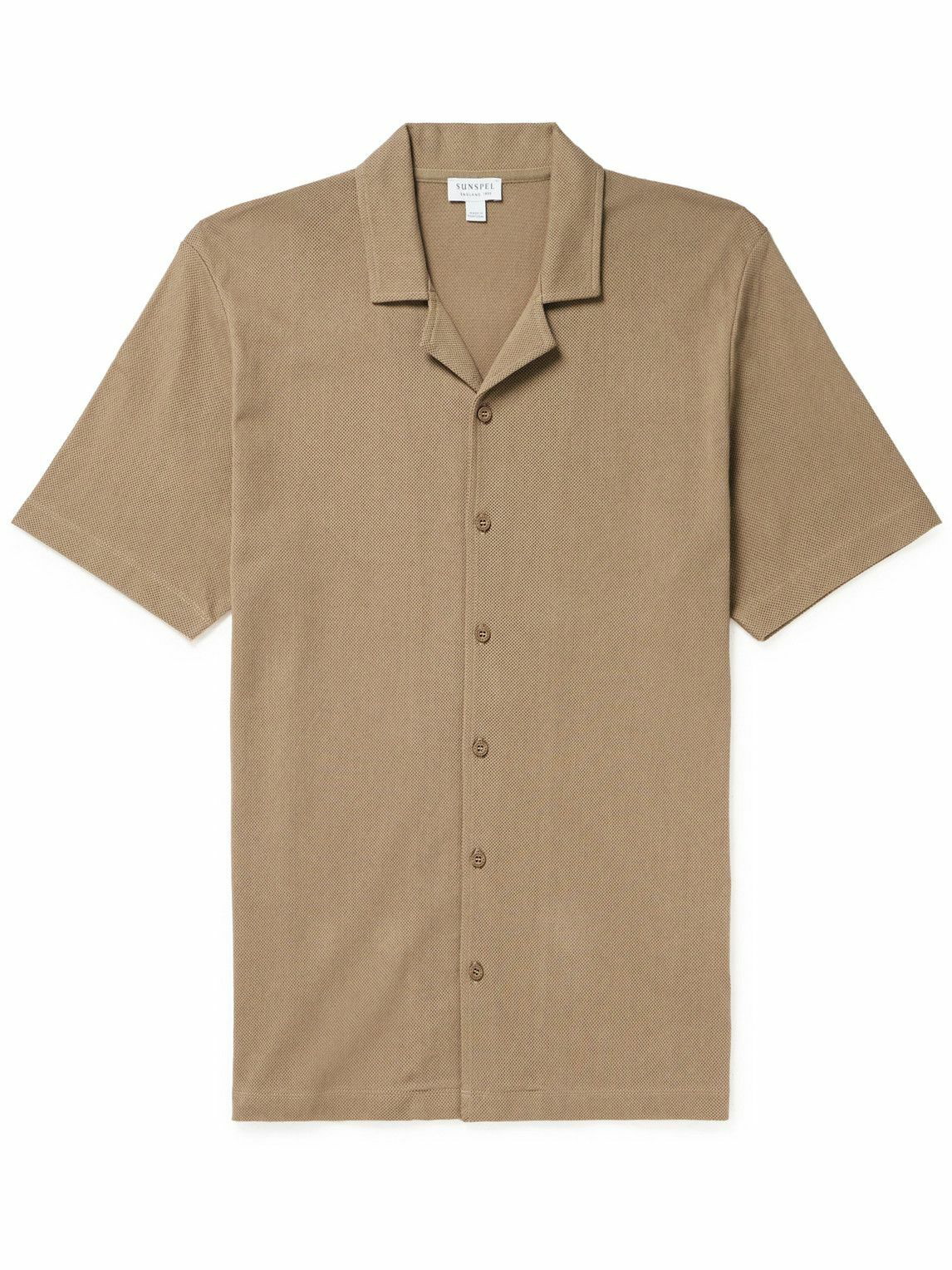 Sunspel - Riviera Camp-Collar Honeycomb-Knit Cotton Shirt - Brown Sunspel
