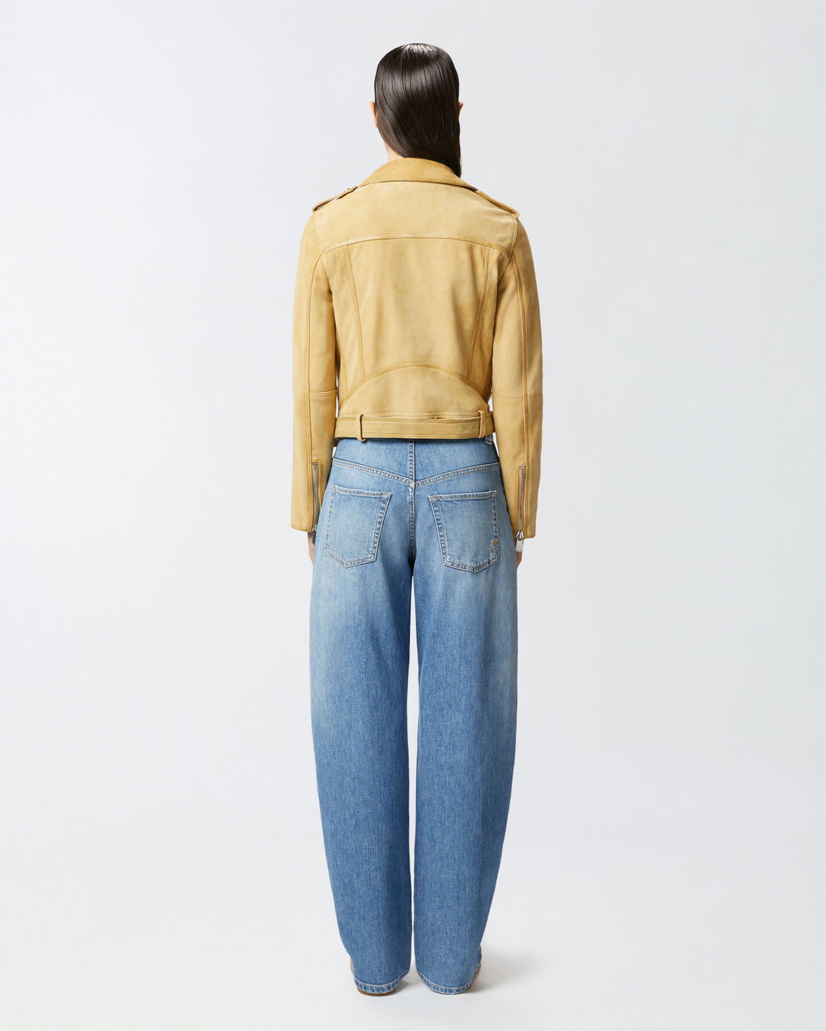 Pinko Suede Biker Jacket With Old Effect Antelope Yellow