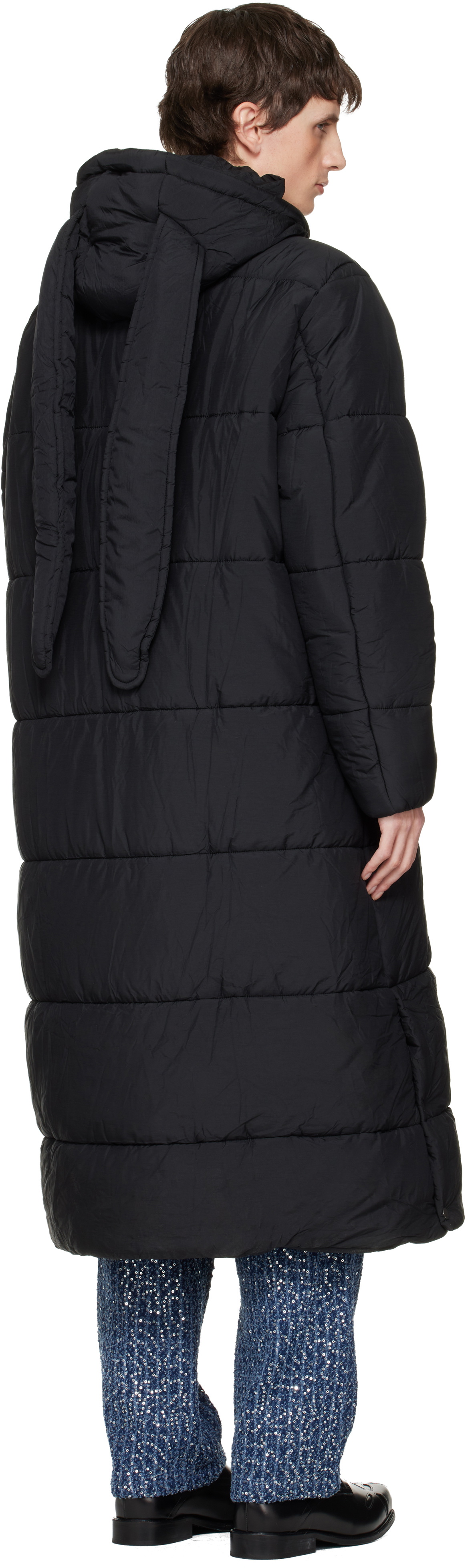 Charles Jeffrey LOVERBOY Black Long Bunny Puffer Coat
