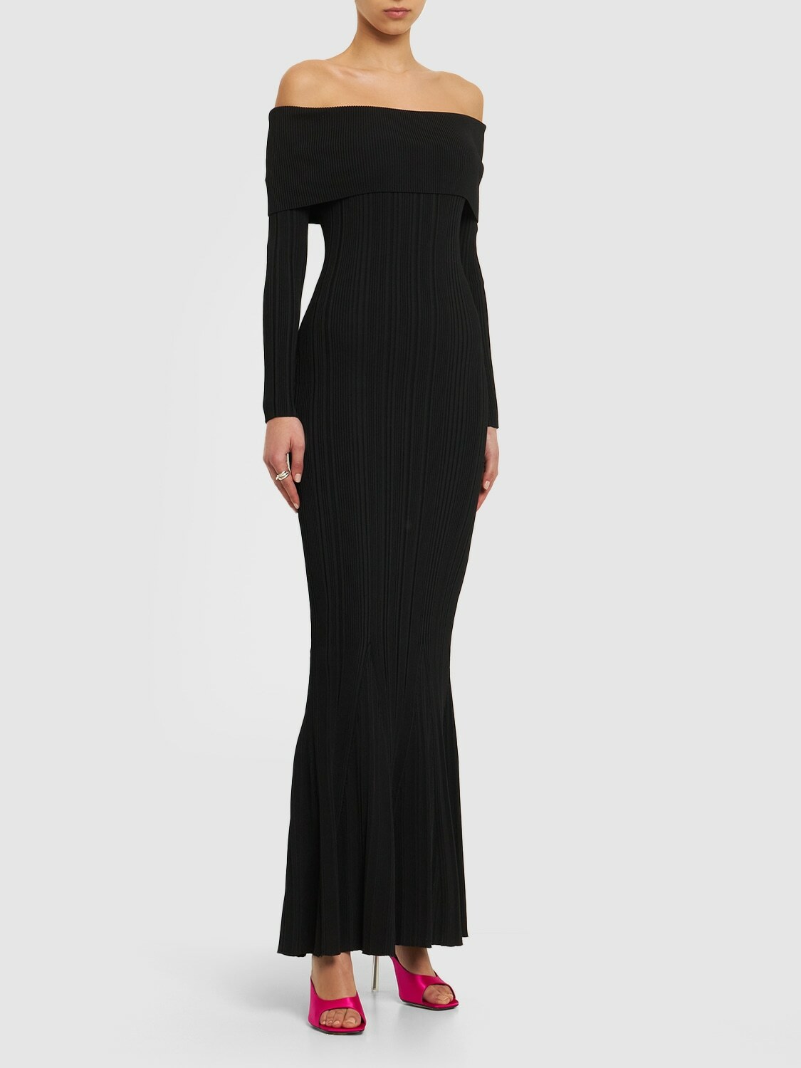 SELF-PORTRAIT - Rib Knit Viscose Maxi Dress Self-Portrait