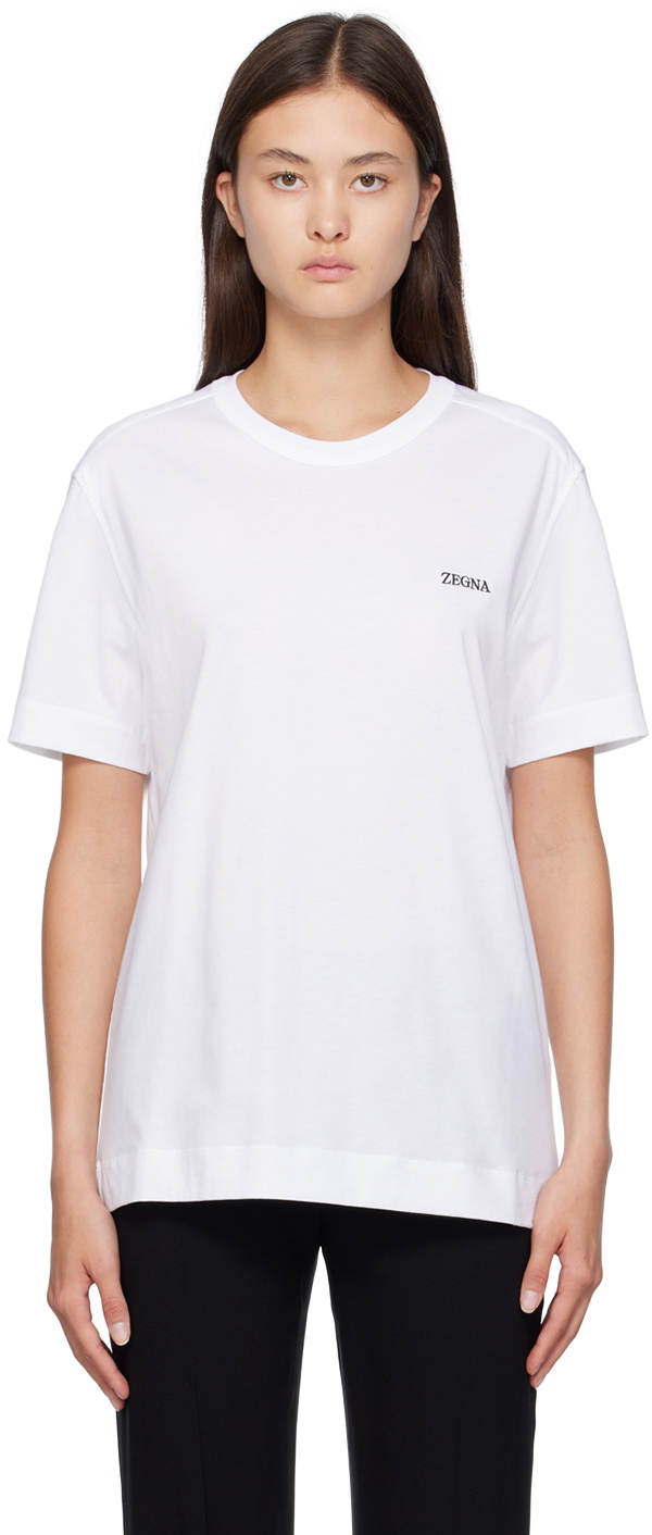 ZEGNA White Embroidered T-Shirt Zegna