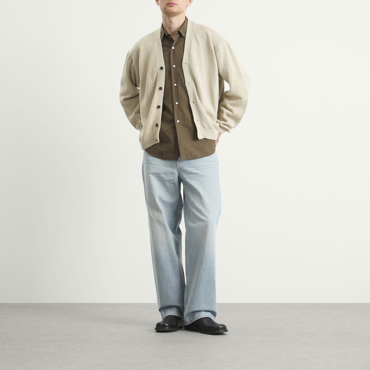 Kaptain Sunshine Men's Cotton Washi Hand Frame Cardigan in Ash Grey