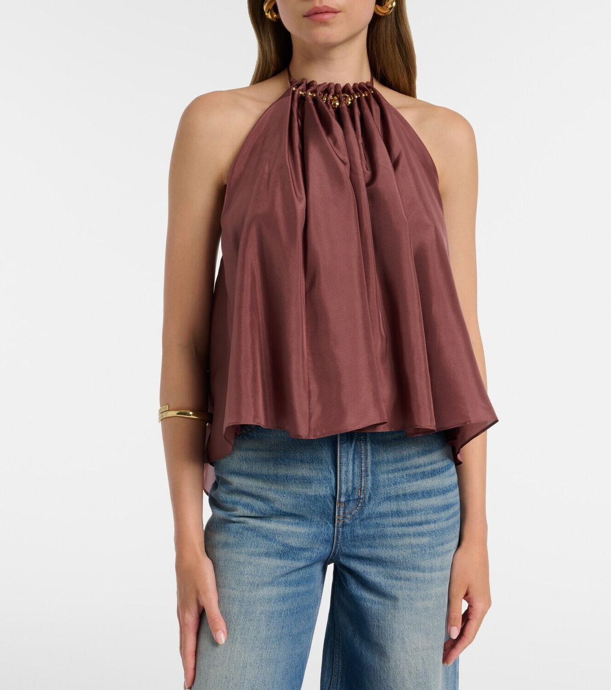 Zimmermann Aster beaded halterneck silk top