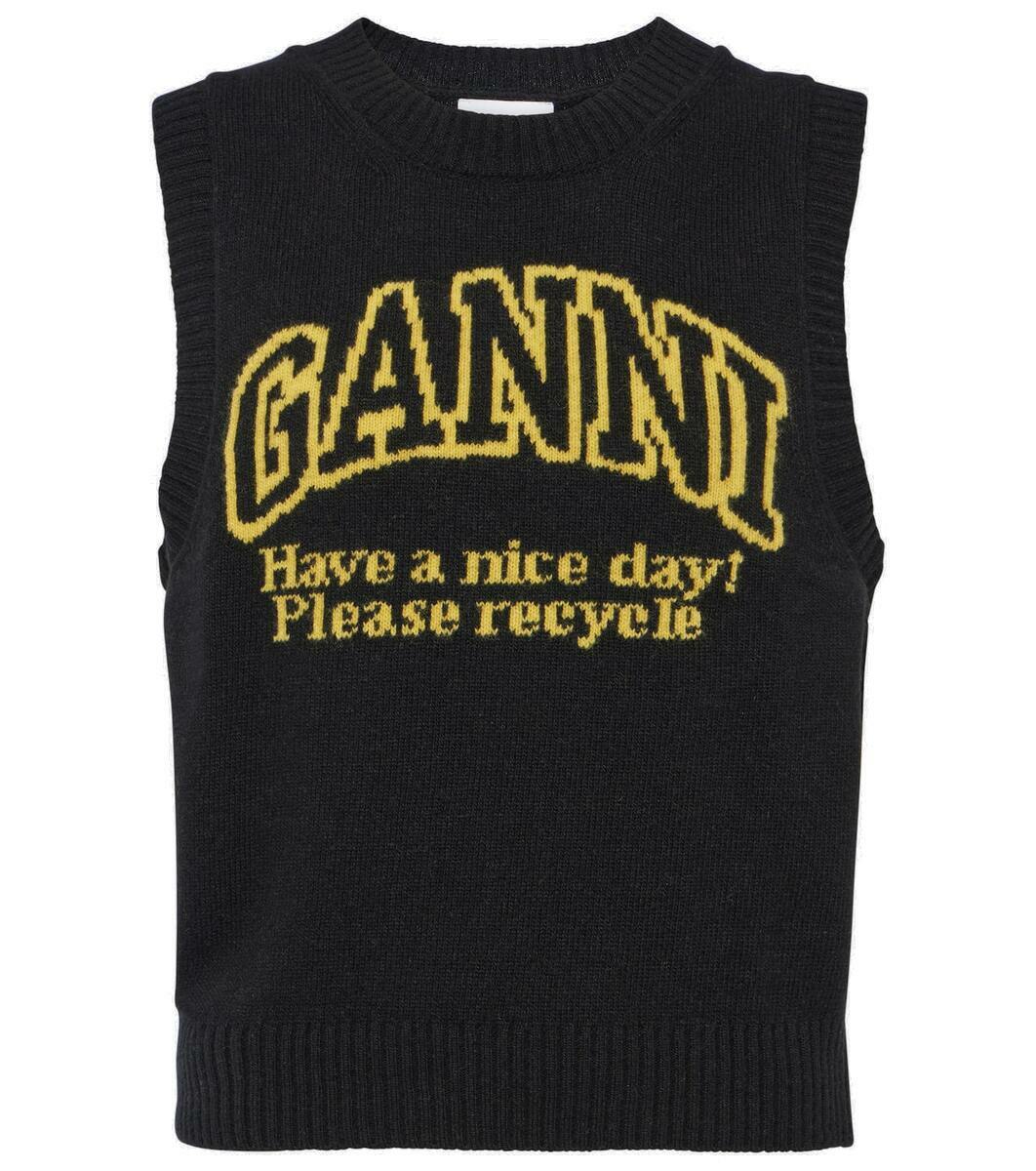 Ganni Logo wool-blend sweater vest GANNI