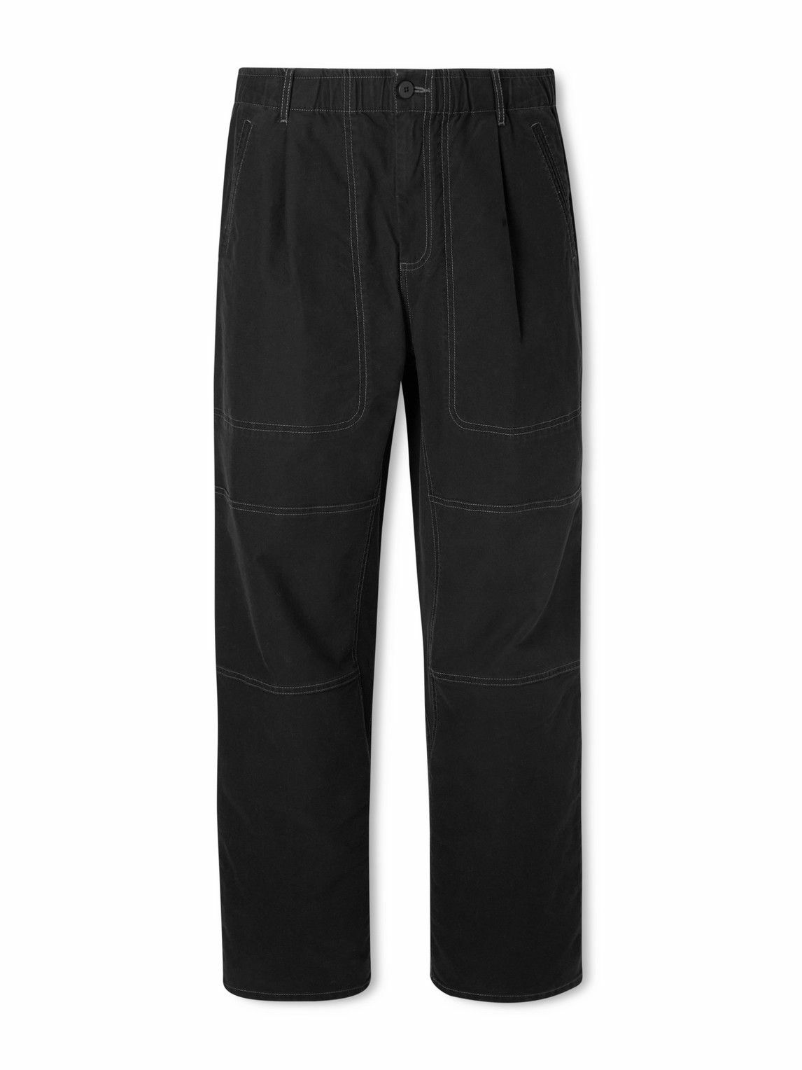 Folk - Assembly Straight-Leg Pleated Cotton-Blend Trousers - Black