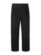 Folk - Assembly Straight-Leg Pleated Cotton-Blend Trousers - Black
