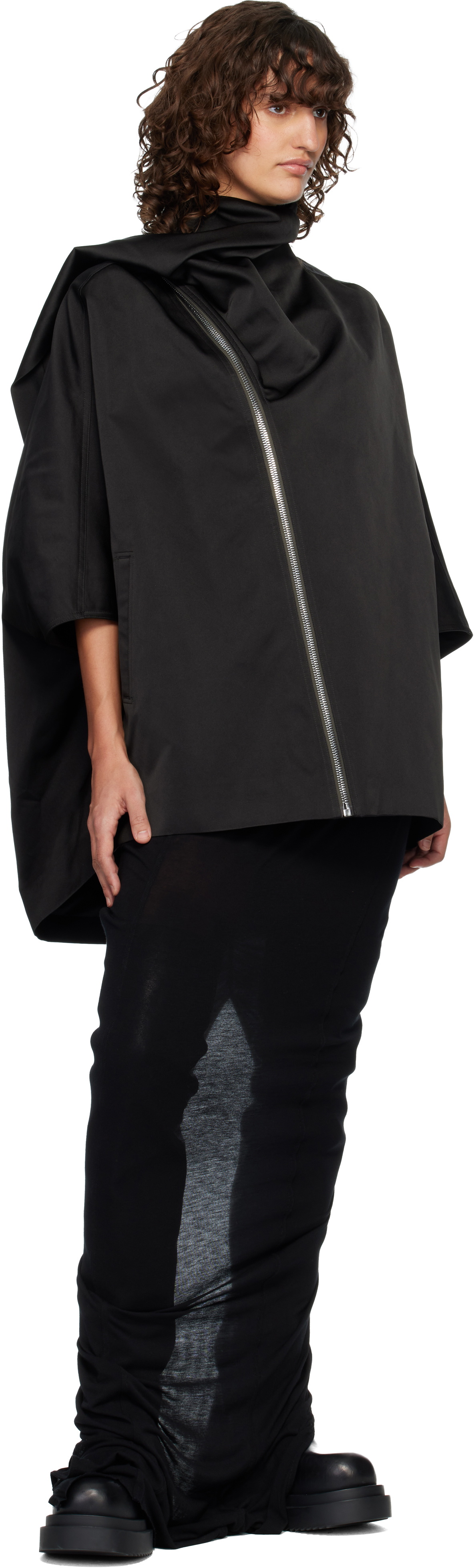 Rick Owens Black Temple Sail Biker Jacket