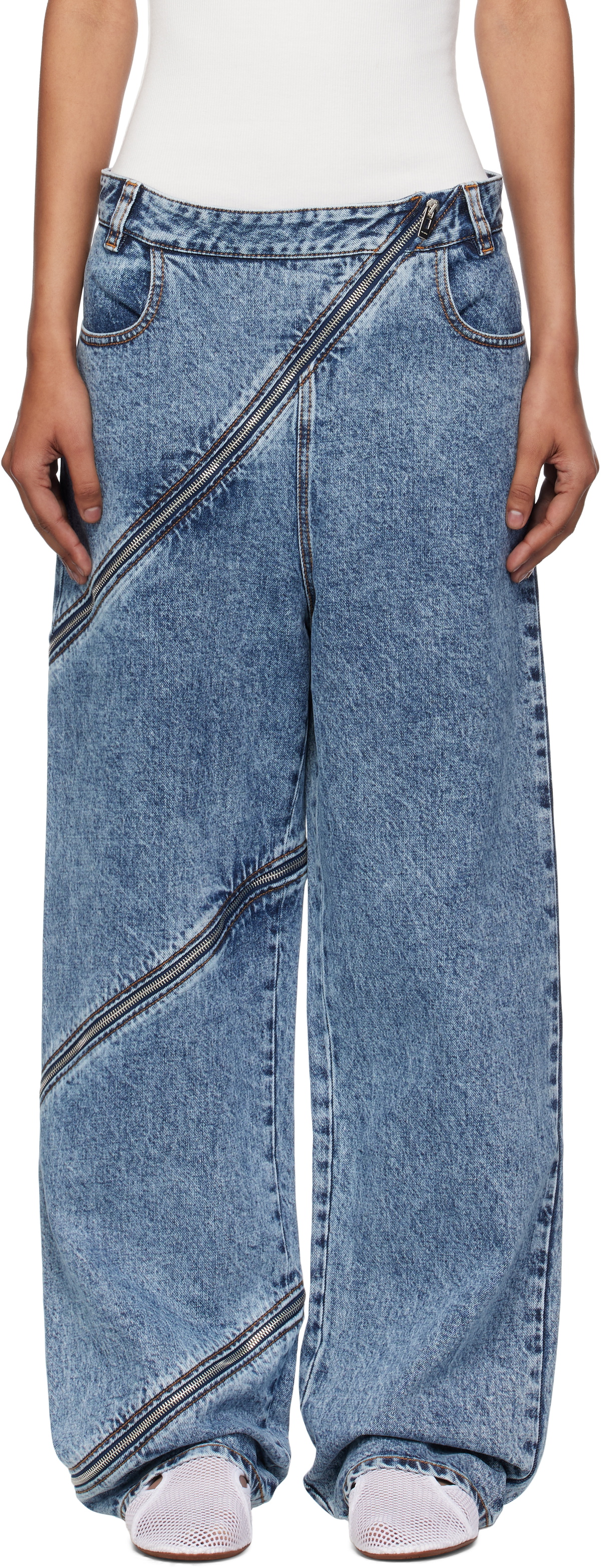 デニム・ジーパン ALAIA ROUND LOW-WAIST JEANS ALAÏA: Blue Round Jeans | SSENSE