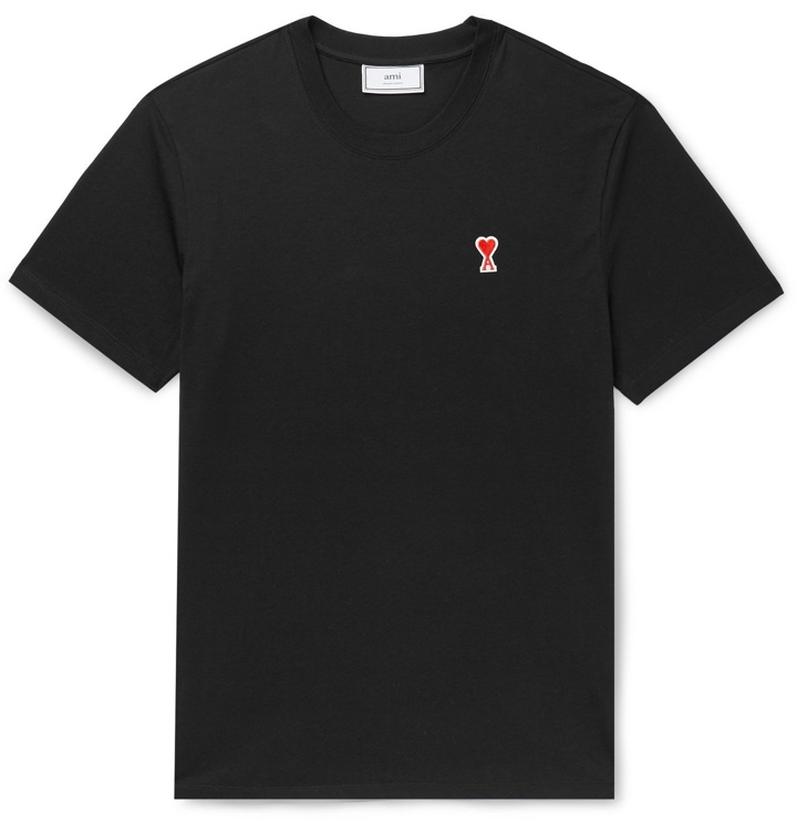 Photo: AMI - Logo-Appliquéd Organic Cotton-Jersey T-Shirt - Black