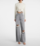 Area Distressed embellished wide-leg jeans
