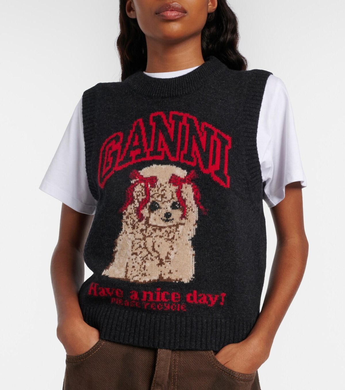 Ganni Printed wool-blend vest