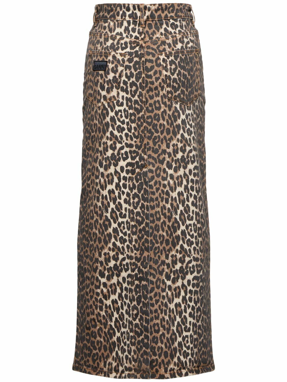 GANNI Leopard Print Denim Maxi Skirt GANNI