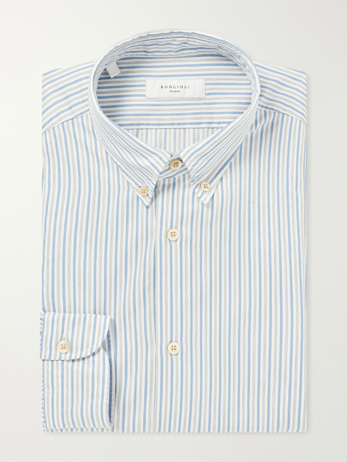 Boglioli - Button-Down Collar Striped Cotton Shirt - Blue